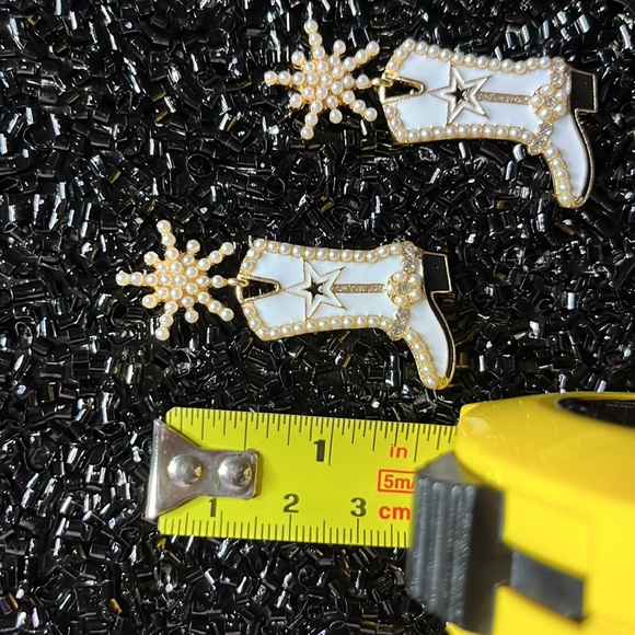 White Cowgirl Earrings Post Earrings.With faux Pearle & Rhinestone accents - Picture 6 of 11